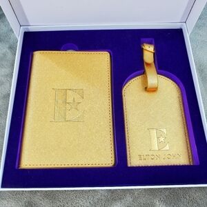 Elton John Gold Tone Passport book and Luggage Tag